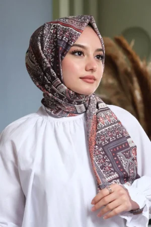 شال پنبه‌ای قرمز طرح پیسلی - 6011