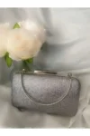 کیف پارچه‌ای نقره‌ای، کیف شب مجلسی با تزئینات سنگی - 6494