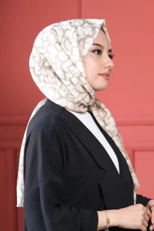 شال پنبه‌ای بژ با الگوی هندسی - 5986