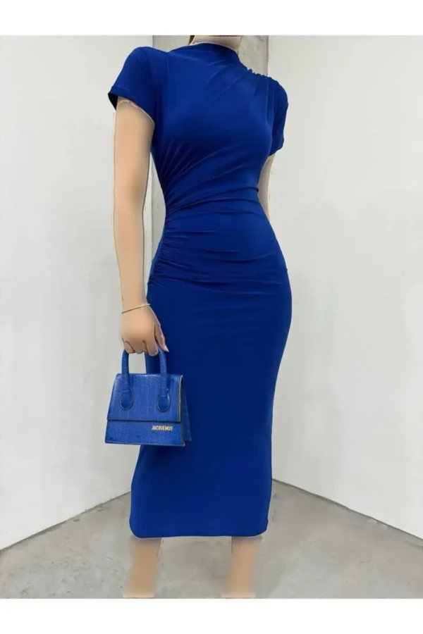 پیراهن زنانه آستین کوتاه با چین‌دار روی شانه و کمر سندی - 6138