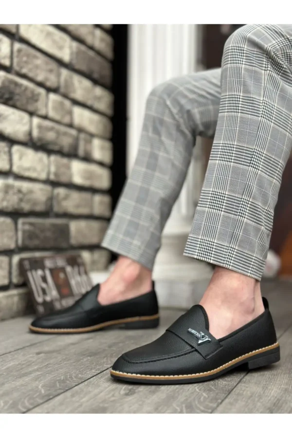 BA0009 کفش مردانه کلاسیک مشکی با پاپیون و سگک V Fashion - 5372