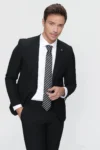 کت و شلوار مردانه سیاه ساده با فیت باریک 6 دراپ - 5274