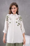 بلوز و شلوار کتان دارای طرح گلدار پری embroidered زنانه با سایز بزرگ - 5189