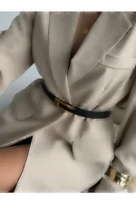 کمربند زنانه طلایی با جزئیات U Tokalı، کمربند ژاکت، کمربند پیراهن، کمربند لباس - 6263