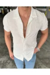 پیراهن کوتاه آستین‌کوتاه مردانه تابستانی با بافت طراحی‌شده - 5437