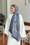 شال پنبه‌ای طرح رترو رنگ سرمه‌ای - 5959