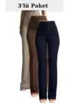 ست ۳ عددی شلوار پلنزو زنانه با پارچه کرب و لیکرا - 5210