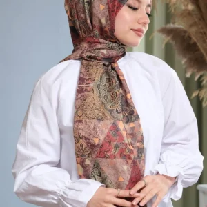شال گل‌دار پشمی قهوه‌ای - 5967