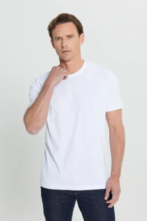 تی‌شرت بیسیک یقه گرد دار و تنگ مردانه سفید ۱۰۰٪ پنبه سریع (Slim Fit) - 6576
