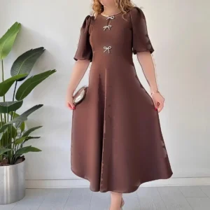 پیراهن کربی با سه پاپیون قهوه‌ای - 5188