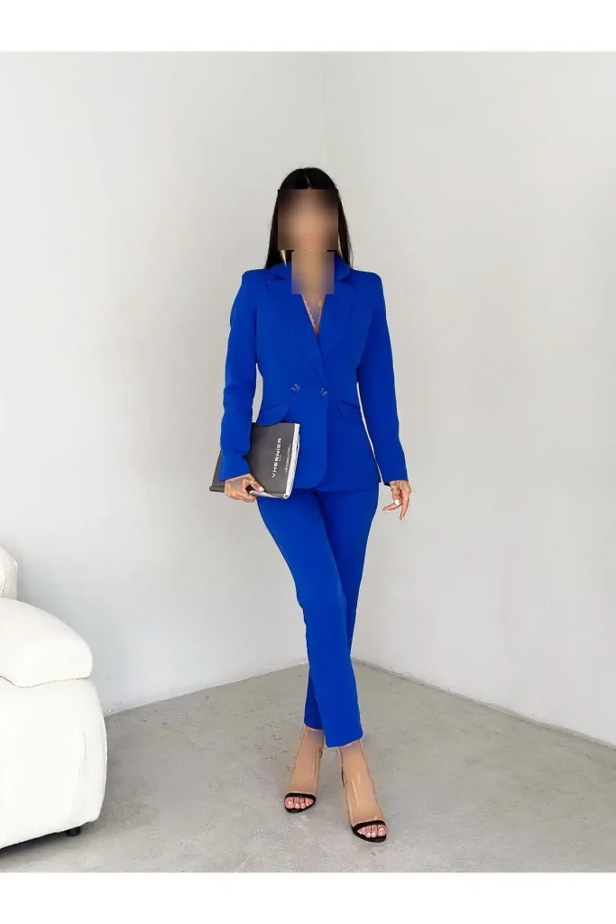 ست کت و شلوار شامل کت بلوکی کرواتی آبی و شلوار هویجی - 6479