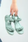 صندل زنانه پوف با بافت سبز نعناعی - 6071