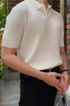 پولوشرت مردانه فیتیله‌ای یقه‌دار سفید - 6562