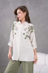 بلوز و شلوار کتان دارای طرح گلدار پری embroidered زنانه با سایز بزرگ - 5189