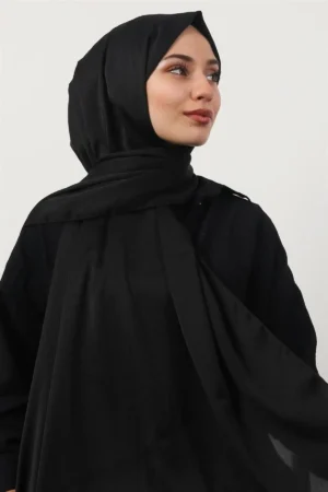 شال جاچاک ابریشمی مشکی با طرح کارزایاگی - 6016