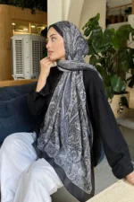 شال پنبه‌ای طرح رترو سیاه و بژ - 5955