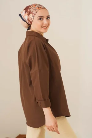 103901 Oversize Basic Tape پیراهن - براون - 6657