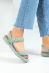 صندل زنانه پوف با بافت سبز نعناعی - 6071