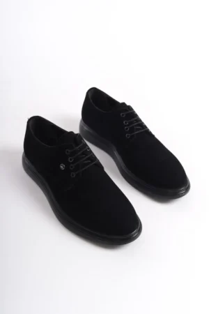 کفش مردانه loafer مشکی از جنس سوئید با بند Mbrgn87-s - 5334