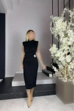 پیراهن مشکی با جزئیات شده و آستر دار G0920 - 5014