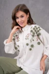 بلوز و شلوار کتان دارای طرح گلدار پری embroidered زنانه با سایز بزرگ - 5189