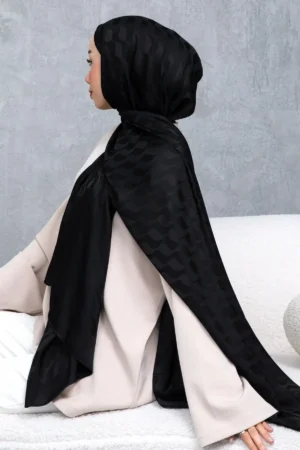شال جکار ابریشمی طرح راه آبی با کیفیت بالا و پارچه وارداتی & دوخت ایتالیایی "سیاه" - 5993