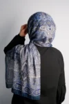 شال نازک نرم پنبه‌ای با طرح اتنیک رترو رنگ لاجوردی - 5992