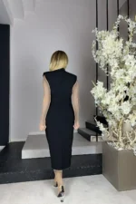 پیراهن مشکی با جزئیات شده و آستر دار G0920 - 5014