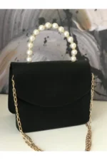 کیف دستی و دوشی زنانه با زنجیر طلا و مروارید - 5734