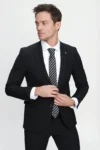 کت و شلوار مردانه سیاه ساده با فیت باریک 6 دراپ - 5274