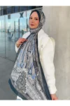 شال نخی طرح رترو در رنگ‌های سرمه‌ای و بژ - 5972