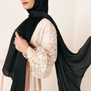 عبای بلند حجاب ساتن براق با پارچه شيفون. - 5980