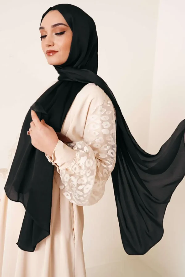 عبای بلند حجاب ساتن براق با پارچه شيفون. - 5980