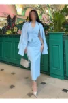 ست جلیقه و دامن کت زنانه به رنگ آبی نوزادی - 5057