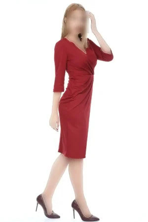 پیراهن کمر چین دار میلا با پارچه چروک قرمز آلبالویی زنانه - 6146