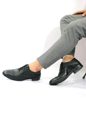 کتانی مردانه مشکی چرم کلاسیک برای دامادی و روزمره 573-2 - 5367