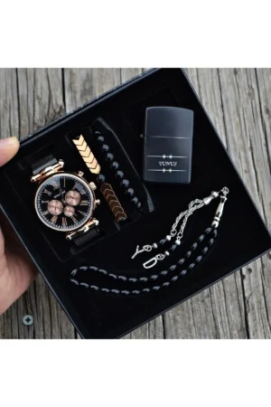 ست ساعت مچی مردانه، فندک، تسبیح و دستبند Bay235 - 5424