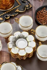 ست ۶ عددی فنجان قهوه پرسلن ۹۰ میلی لیتری - طراحی شیک فنجان مدرن با طلای زینتی - 7441