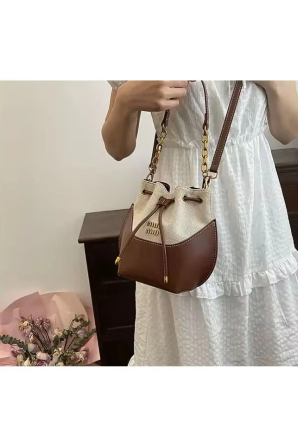 کیف زنانه دستی و دوشی کتان با جزئیات زنجیری - 7186