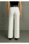 Pantolon کلاسیس زنانه با کمر بلند و کمربند، از جنس پارچه سفید - 7423