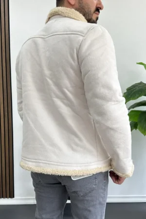 کاپشن مردانه با روکش چرم مصنوعی و آستر پشمی (سفید) Edw120 - 7290