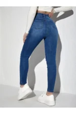 جین پاره یرخی شلوار بلند لاغر - شستشوی تیره - 7066