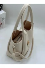 کیف دستی و دوشی زنانه شیک از چرم مصنوعی با بند دوتایی و کیف آرایش با قفل آهنی - 6973