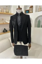 کت و شلوار یقه‌دار با برش باریک و جلیقه‌ای - 7009