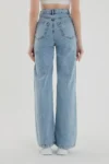 شلوار جین دمپایی گشاد با کمر بلند شستشوی برف با رنگ آبی روشن زنانه - 7406