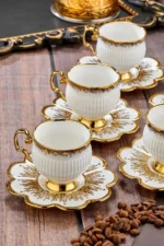 ست ۶ عددی فنجان قهوه پرسلن ۹۰ میلی لیتری - طراحی شیک فنجان مدرن با طلای زینتی - 7441