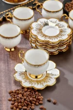 ست ۶ عددی فنجان قهوه پرسلن ۹۰ میلی لیتری - طراحی شیک فنجان مدرن با طلای زینتی - 7441