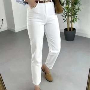 شلوار جین مام استایل مردانه سفید با کمر بالا و کیفیت پریمیوم - 7417