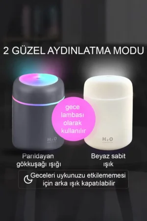 مرطوب‌کننده هوا با ظرفیت 300 میلی‌لیتر و چراغ LED USB، دستگاه بخار اولتراسونیک و پخش‌کننده عطر. - 7449