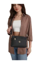 کیف زنانه دوشی سه بخشه از چرم با کیفیت سیاه هاب - 6963